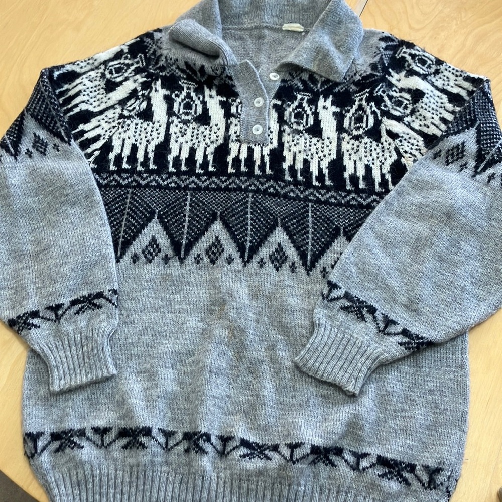 Alpaca Wool‎ Gray Patterned Men's Sweater size L artisan
